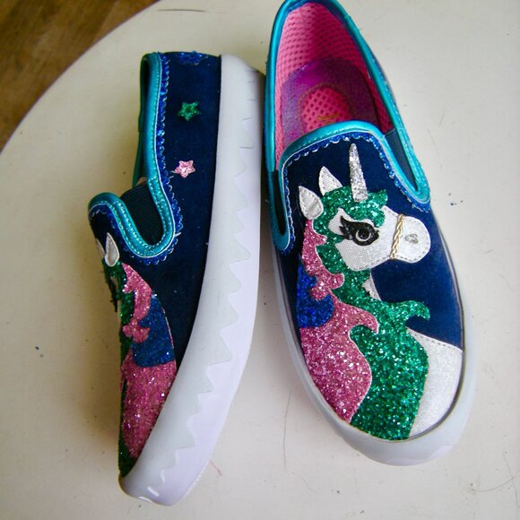 RARE - Irregular Choice Sparkly Unicorn Slip On Sneakers New in Box Size 8 - Picture 11 of 13